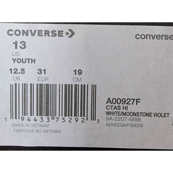 converse kids CTAS HI A00927F moonstone violet  kid US 13/CM19 - Picture 8 of 8